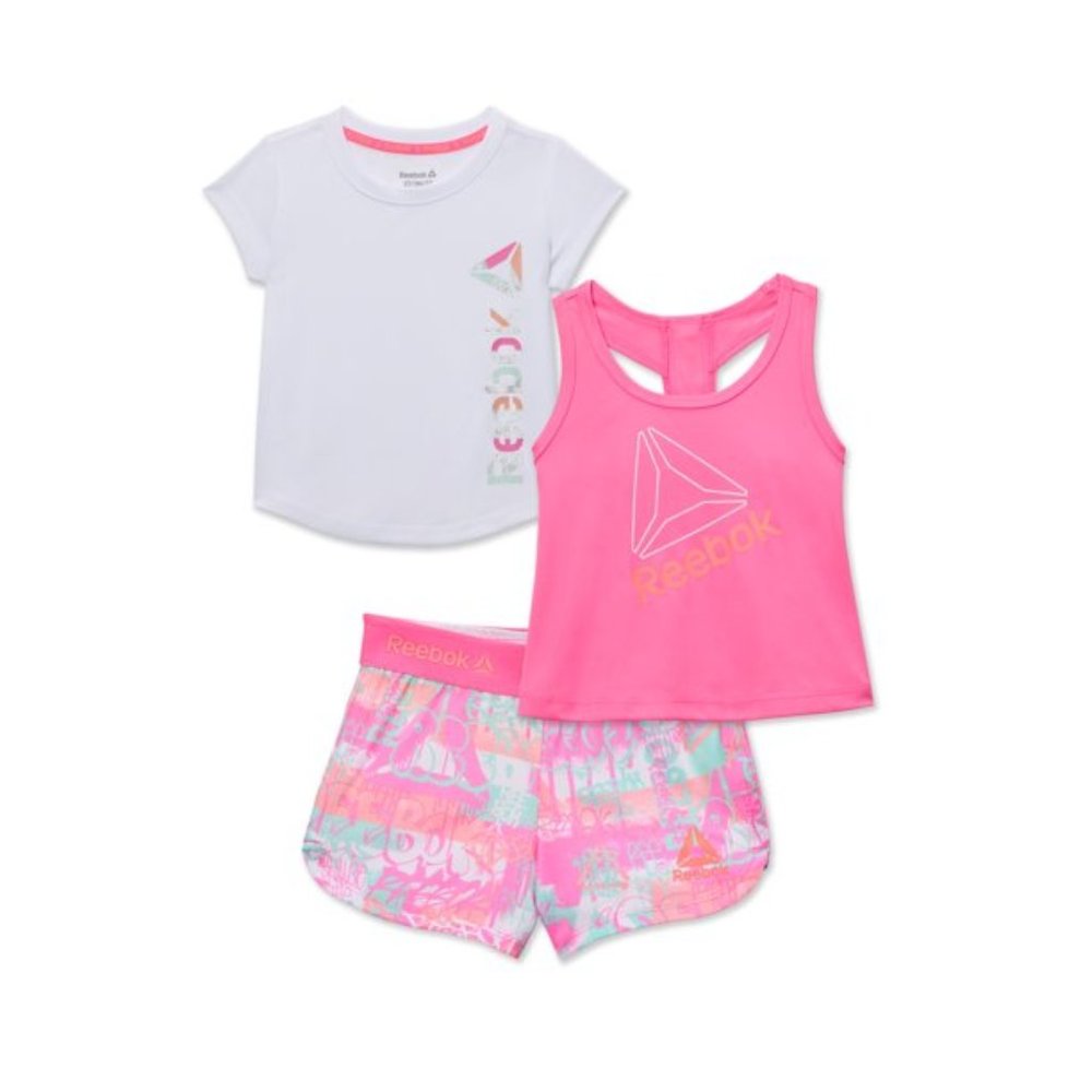 REEBOK GIRS 3 PIECE SHORT SET : Shorts, Shirt and tank Top SIZES  18 MONTHS  NEW